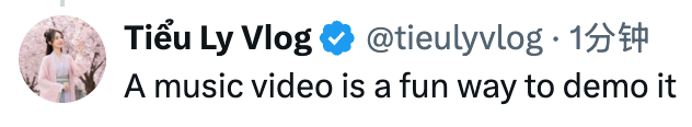Public customer feedback from Tiểu Ly Vlog saying a music video is a fun way to demo a product.